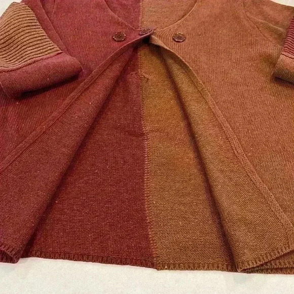 Here Imprint Womens Sweater Red Gold XL Color Block Round Neck Button Open Front - Picture 5 of 9
